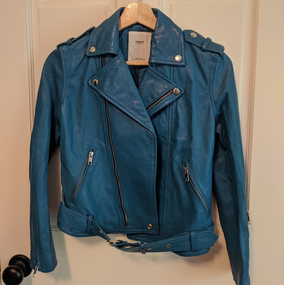 Pleased Blue Leather Jacket